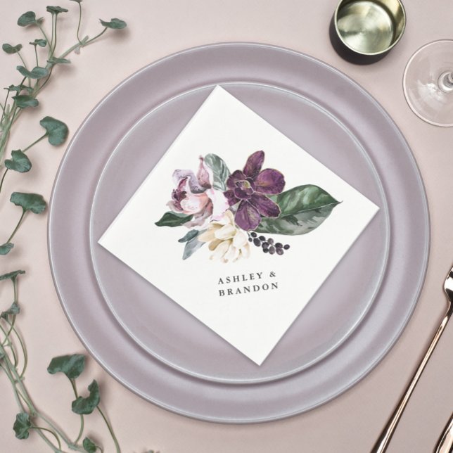 Purple and Plum Boho Botanical with Names Napkin (Creator Uploaded)