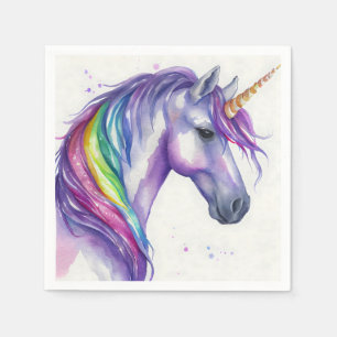 Purple and Rainbow Fantasy Unicorn Watercolor Napkin