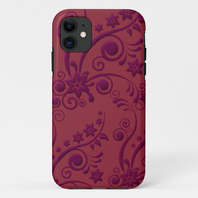 Purple and Red Floral Embossed Look iPhone 5 Case (Back)