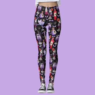 Purple and Red Halloween Cocktails and Potions Leggings