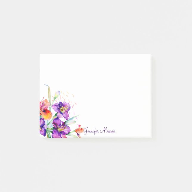 Purple and red Iris personalized Post-it Notes (Front)