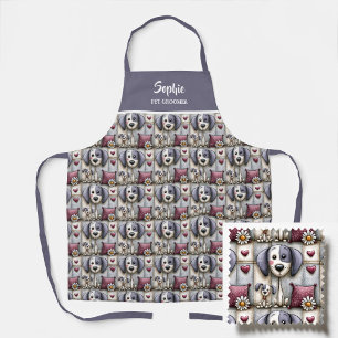 Purple and Red Patchwork Dog Pattern Pet Groomer Apron