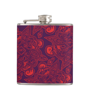Purple and Red Persian Star Mandala Pattern Hip Flask