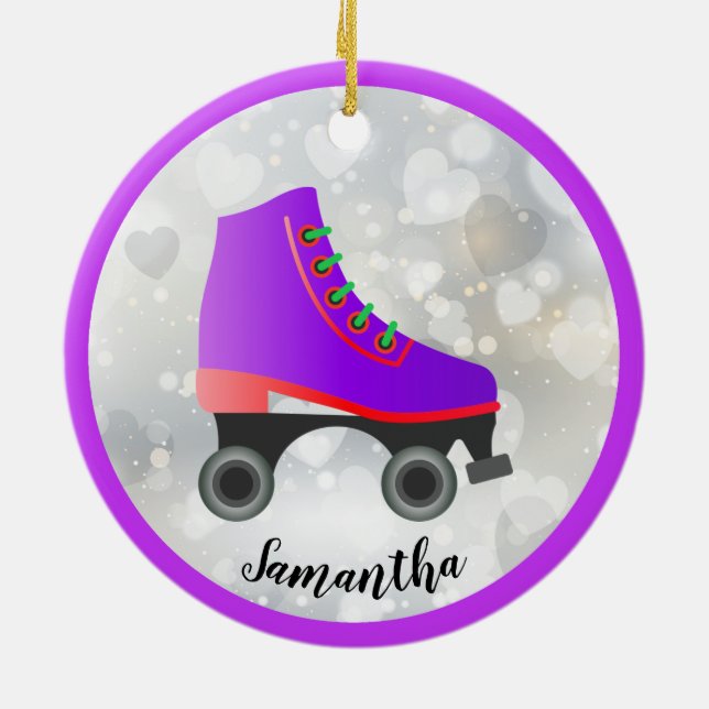 Purple and Red Roller Skate Design Ornament (Back)