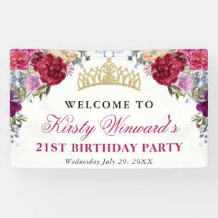 Purple and Red Summer Flowers Birthday Banner