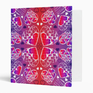 Purple and Red Whimsical Romantic Hearts pattern Binder