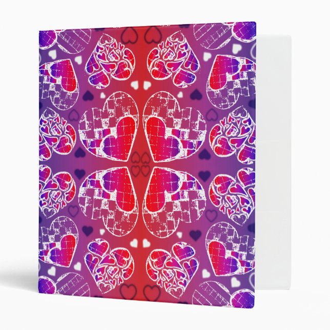 Purple and Red Whimsical Romantic Hearts pattern Binder (Front/Inside)