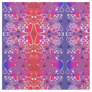 Purple and Red Whimsical Romantic Hearts pattern Fabric