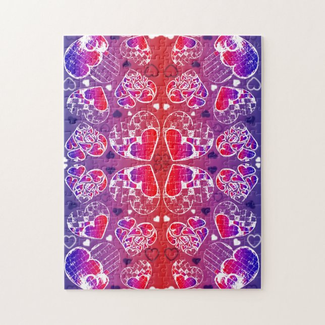 Purple and Red Whimsical Romantic Hearts pattern Jigsaw Puzzle (Vertical)