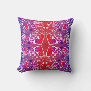 Purple and Red Whimsical Romantic Hearts pattern Throw Pillow
