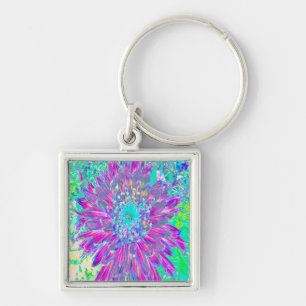 Purple and Robin's Egg Blue Decorative Dahlia Keychain
