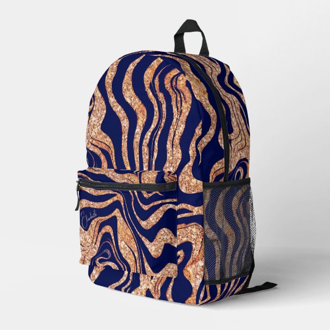   Purple And Rose Gold Glitter Add Your Name Women Printed Backpack (Back Corner Right)