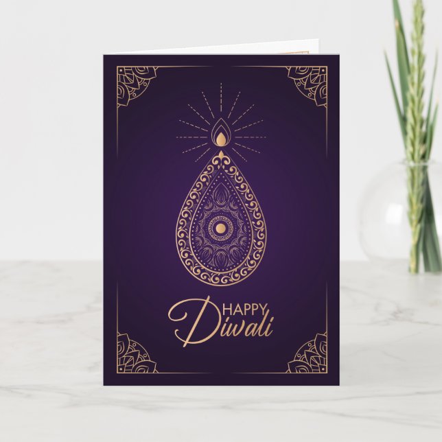 Purple and Rose gold ornament Happy Diwali Card (Front)
