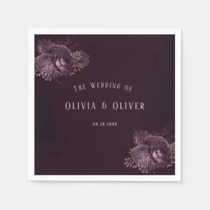 Purple and Rose Gold Peony Floral Wedding Napkin