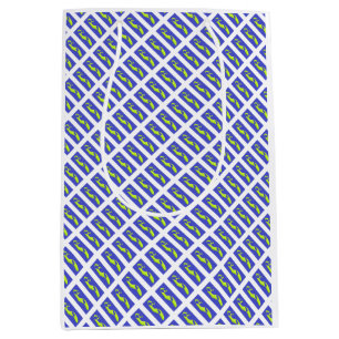 PURPLE AND ROYAL BLUE ART PATTERNED MEDIUM GIFT BAG