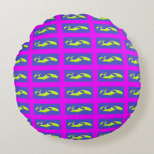 PURPLE AND ROYAL BLUE ART PATTERNED ROUND PILLOW
