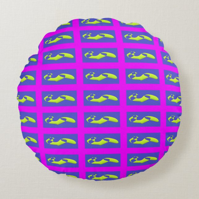 PURPLE AND ROYAL BLUE ART PATTERNED ROUND PILLOW (Front)