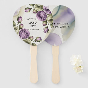 Purple and Sage Green Roses Watercolor Wedding Hand Fan