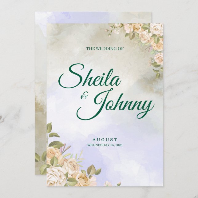 Purple and Sage Pastel Elegance Wedding  Invitation (Front/Back)