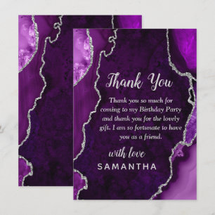 Purple and Silver Agate Birthday Party Thank You Card