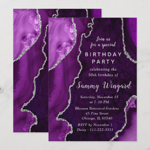 Purple and Silver Agate Marble 50th Birthday Party Invitation
