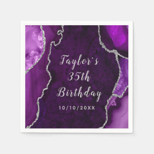 Purple and Silver Agate Marble Birthday Napkin