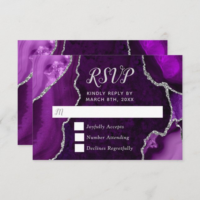 Purple and Silver Agate Marble RSVP Card (Front/Back)