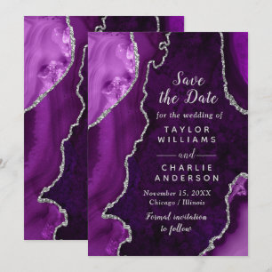 Purple and Silver Agate Marble Save The Date Invitation