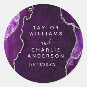 Purple and Silver Agate Marble Wedding Classic Round Sticker