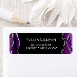 Purple and silver agate return address label