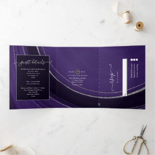 Purple and Silver Agate Stone Wedding Tri-Fold Inv Invitation