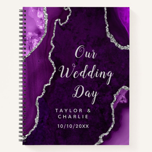 Purple and Silver Agate Wedding Planner Notebook (Front)