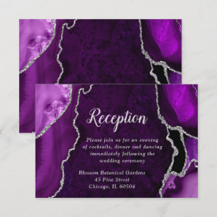 Purple and Silver Agate Wedding Reception Enclosure Card