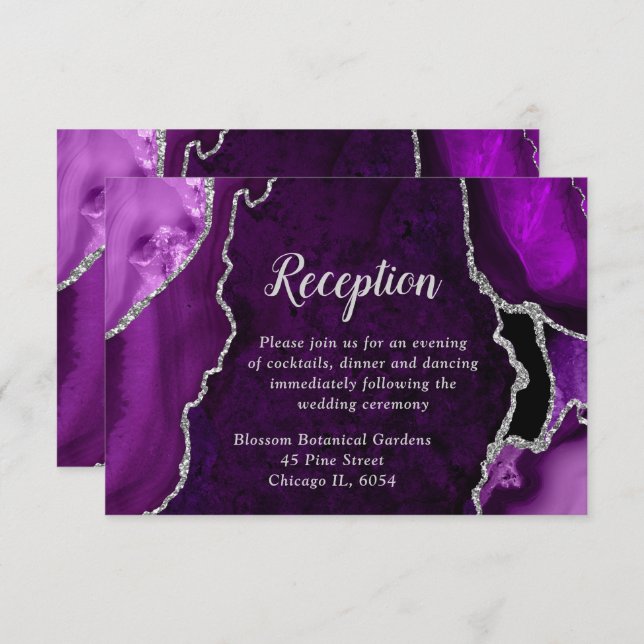 Purple and Silver Agate Wedding Reception Enclosure Card (Front/Back)