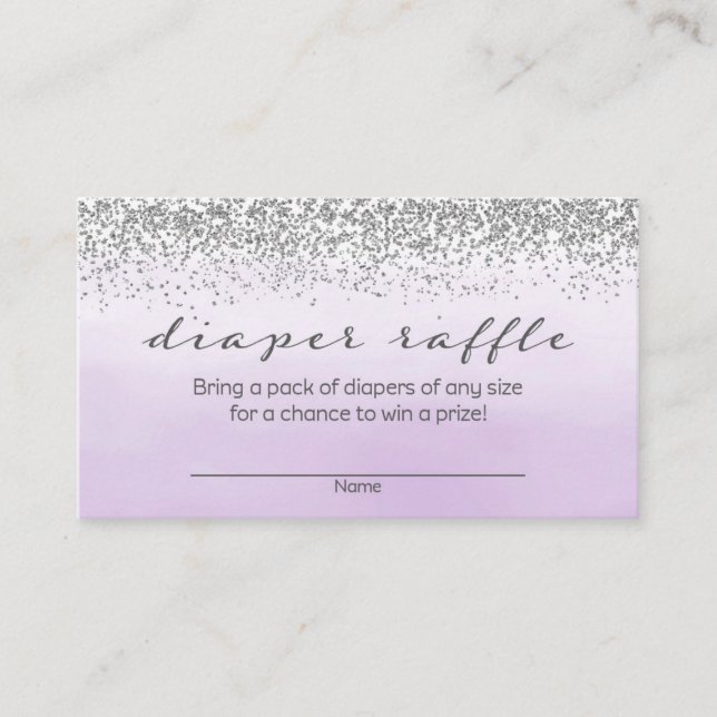 Purple and Silver Baby Shower Diaper Raffle Enclosure Card (Front)