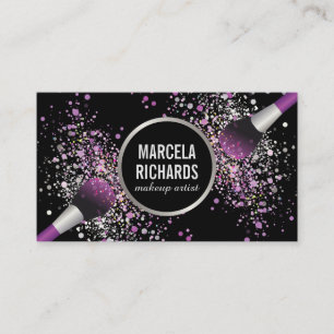 Purple and Silver Blush Confetti Makeup Artist Business Card