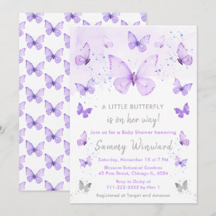 Purple and Silver Butterfly Baby Shower Invitation