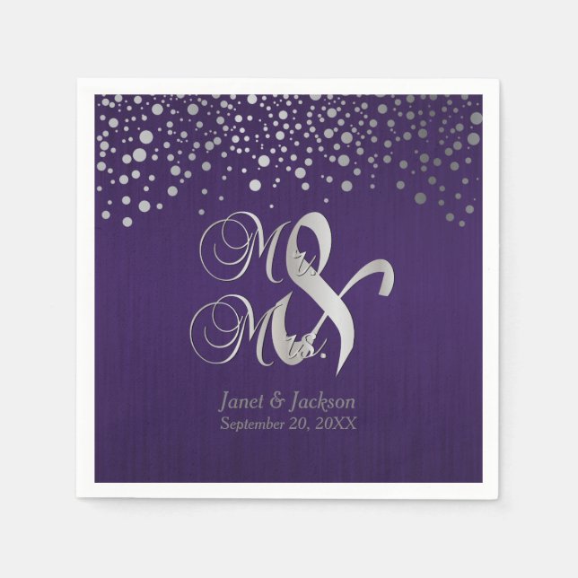 Purple and Silver Confetti Dots Napkin (Front)