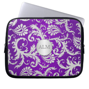 Purple and Silver Damask Laptop Sleeve