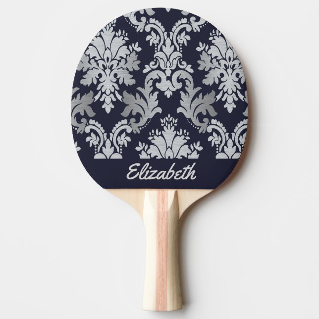 Purple and Silver Damask Personalized Paddle (Front)