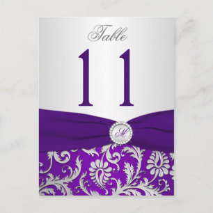 Purple and Silver Damask Table Number Card