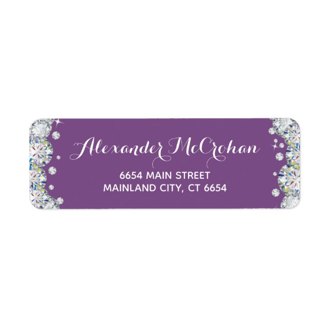 Purple and Silver Diamond Glitter Return Address (Front)