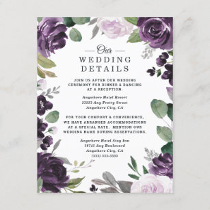 Purple and Silver Elegant Floral White Wedding Enclosure Card