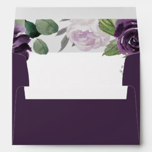 Purple and Silver Elegant Floral White Wedding Envelope