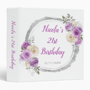 Purple and Silver Elegant Flowers Birthday Photo Binder