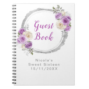 Purple and Silver Elegant Flowers Sweet Sixteen Notebook