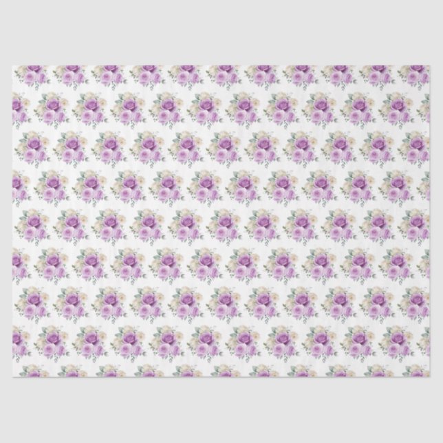 Purple and Silver Elegant Flowers Tissue Paper (Front)