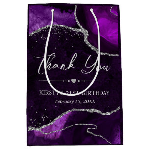 Purple and Silver Faux Glitter Agate Birthday Medium Gift Bag