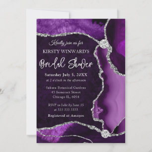 Purple and Silver Faux Glitter Agate Bridal Shower Invitation