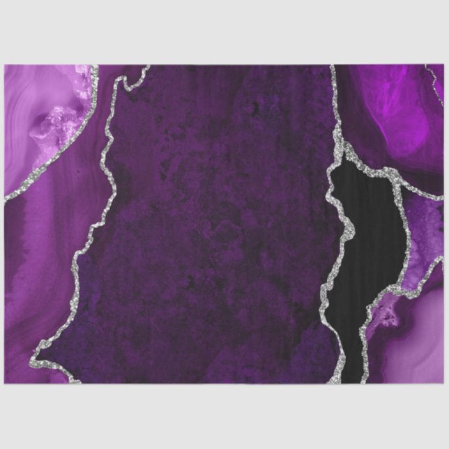 Purple and Silver Faux Glitter Agate Tissue Paper (Front)